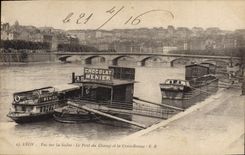 VINTAGE POSTCARD Lyon Seen on the Saone the bridge with the exchange and the Russet-red Cross Menier Chocolate