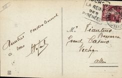 VINTAGE POSTCARD Winter sports Ski Luchon Superbagneres In front of the terrace of the large Hotel One day of contest