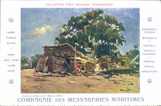 VINTAGE POSTCARD Boat Maritime Transport Greece Paillottes close Majunga Madagascar