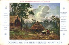 VINTAGE POSTCARD Boat Maritime Transport indigenous Hut Kikuyu Country via mombasa