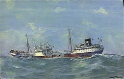 VINTAGE POSTCARD Oil Boat by heavy weather in the Mediterranean