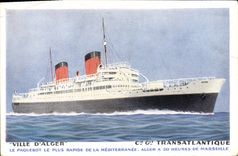 CPA Bateau Ville d'Alger Cie Gle Transatlantique