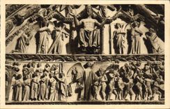 Puerta central de Bourges de la POSTAL de la VENDIMIA de la catedral el juicio pasado