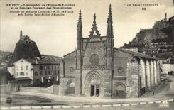 VINTAGE POSTCARD Puy the whole of the St Laurent church and the old convent of the Dominican ones