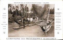 VINTAGE POSTCARD Boat Company of the Maritime Transport Sinners on the beach of Mount Lavinia Colombo