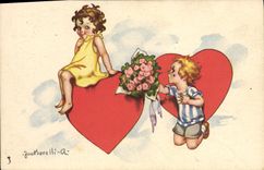 CPA Fantaisie Illustrateur Enfants Coeur