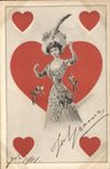 CPA Fantaisie Illustrateur Femme Coeur 