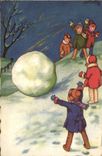 VINTAGE POSTCARD Fantasy Illustrator Children Snowball