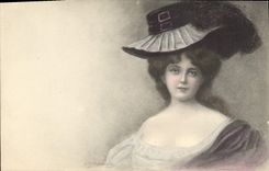 CPA Fantaisie Illustrateur Femme Chapeau 
