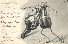 VINTAGE POSTCARD Fantasy Illustrator Pot of kitchen