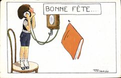 CPA Fantaisie Illustrateur Enfant Telephone