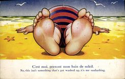 CPA Fantaisie Illustrateur Femme forte a la plage 