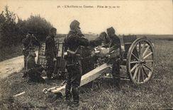 Artillería de Militaria de la POSTAL de la VENDIMIA con la pieza del combate de 75 con el shooting