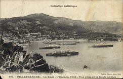 VINTAGE POSTCARD Villefranche On Sea Roads the Squadron Seen from of the road of Nice Boats