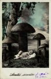 VINTAGE POSTCARD Mushroom Mushrooms Child Baby