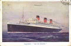 VINTAGE POSTCARD Boat Steamer Ile de France French Line