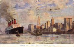 CPA Bateau Paquebot RMS Aquitania Leaving New York