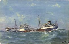 CPA Bateau petrolier par gros temps en Mediterranee