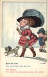CPA Fantaisie Illustrateur Enfants Femme Chien Gibson
