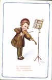 VINTAGE POSTCARD Fantasy Illustrator Child Music Violin