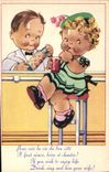 VINTAGE POSTCARD Fantasy Illustrator Children Bar Cocktail