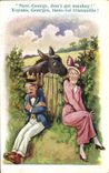 VINTAGE POSTCARD Fantaisie Illustrator Couples Ass Mule