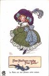 VINTAGE POSTCARD Fantaisie Illustrator Child the fashion is with the feathers this season