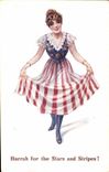 VINTAGE POSTCARD Fantasy Illustrator Woman Hurrah for the Stars and stripes!