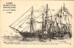 VINTAGE POSTCARD Sailing Boat vapor and the Paddle Wooden bowl