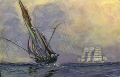 VINTAGE POSTCARD Boat Tuna boat on the spot of sin lines to the sea Wooden bowl