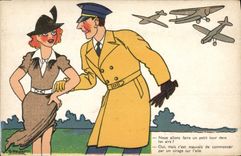 CPA Illustrateur Spahn Pilote Avion
