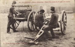VINTAGE POSTCARD Militaria Creusot Usines Schneider Essai of a gun of 75 mm has fast shooting