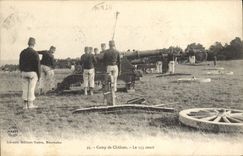CPA Militaria Camp de Chalons le 155 court canon 