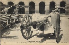 VINTAGE POSTCARD Militaria Canon Our valiant 75 Return of the face of our glorious mutilates Avion