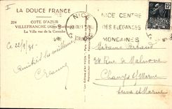 POSTAL Villefranche de la VENDIMIA en el mar la ciudad vista de la cornisa