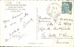 MODERN CARD Beaulieu On Mer Points Ants and Kerylos villa At the bottom the bay of Eze