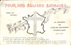 Templo del prostestante de la religión de la POSTAL de la VENDIMIA del templo del Protestant del St Quentin Thann de Reims