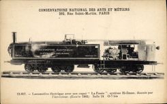 CPA Train Locomotive Conservatoire National des Arts et Metiers Rue Saint Martin Paris Locomotive electrique La fusee