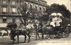 VINTAGE POSTCARD Horse Horsemanship Hippisme Paris Departure for races TOP