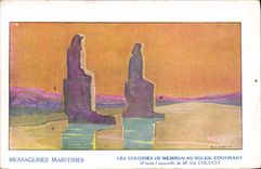 CPA Bateau Paquebot Compagnie des Messageries Maritimes Les colosses de Mennon au soleil couchant Egypt Egypte