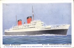 VINTAGE POSTCARD Boat Steamer Town of Transatlantic Algiers Co Gle