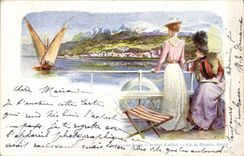 VINTAGE POSTCARD Evian Boat les Bains Cachat Source