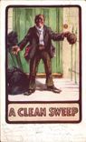 VINTAGE POSTCARD Fantaisie Illustrator Man has clean sweep