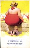 VINTAGE POSTCARD Fantasy Illustrator Strong Woman Bathing suit