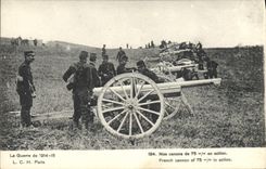 VINTAGE POSTCARD Militaria Our guns of 75mm in action
