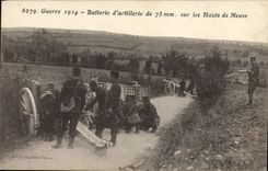 VINTAGE POSTCARD Militaria Battery of artillery of 75 mm on the tops of Meuse