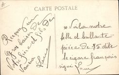 VINTAGE POSTCARD Militaria Battery of artillery of 75 mm on the tops of Meuse