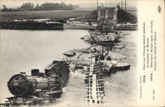 La POSTAL Militaria Pont de la VENDIMIA en Ourcq destruye durante la batalla del tren de Meaux