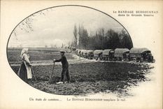 POSTAL Militaria de la VENDIMIA que ata el tren de Bergougnan de carros