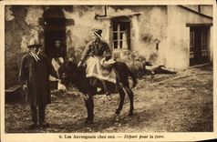 CPA Les Auvergnats chez eux Depart pour la foire ane Mule Folklore